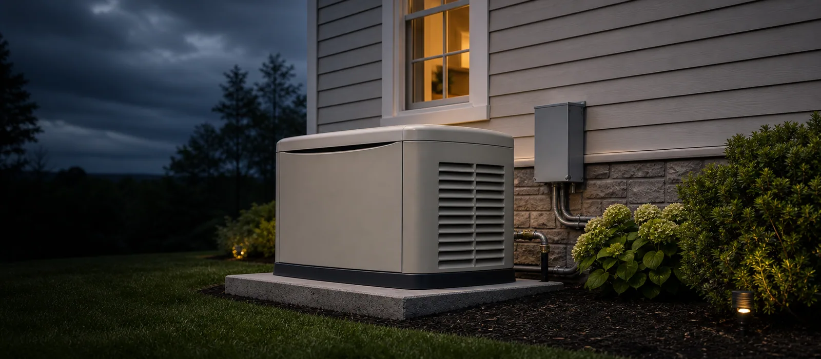 Unbranded standby generator installed beside a home