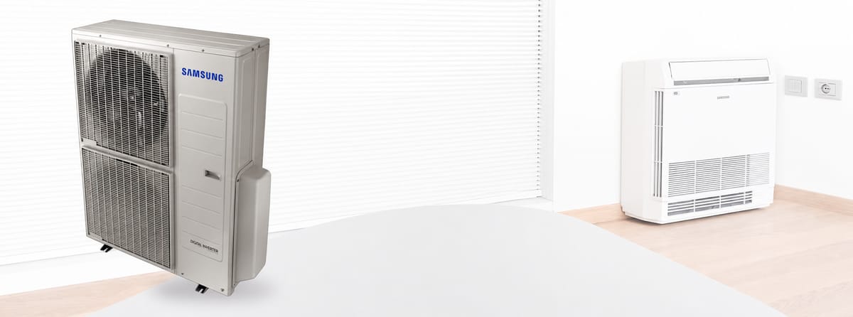 Samsung cold-climate mini-split — outdoor unit and slim indoor wall-mount, the complete ductless system installed by IGS