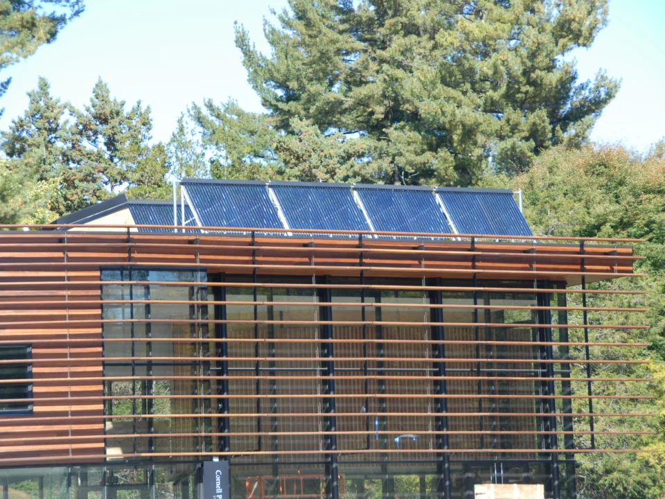 Solar collectors on the Cornell University Welcome Center in Ithaca New York